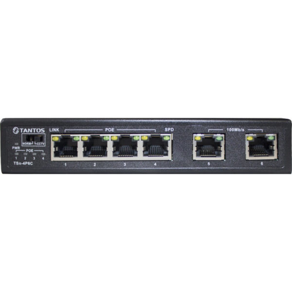 Tantos   6 портовый Ethernet коммутатор.  4 POE Ethernet 10/100Мб портов 802.3af/at